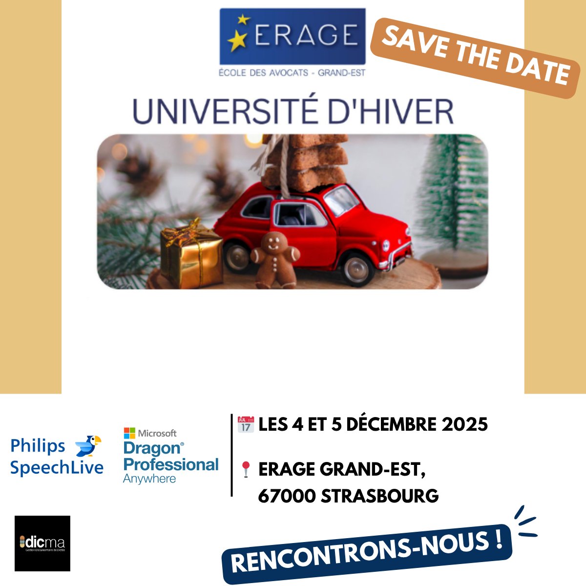 🎓 Dans 2 semaines, cap sur Strasbourg pour l’Université d’hiver 2025 de l’ERAGE !

Pascal Thibaut &amp; Ganaëlle Soussens y parleront outils pratiques pour avocats :
→ Dragon Pro Anywhere (<a href="/microsoftfrance/">Microsoft France</a>)
→ SpeechLive (<a href="/speech_com/">Philips Dictation</a>)

📍4-5 déc, Erage Strasbourg

#droit #événement