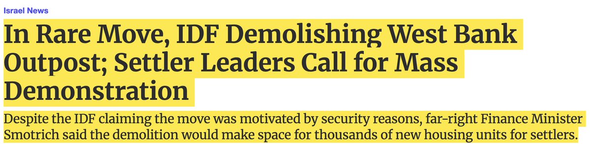 infinite_jaz's tweet image. Yesterday I wrote: “The ‘fringe anarchists’ push past the map, the respectable settlers move in, then the state later incorporates the gains.” Today, to illustrate this “Good Settler, Bad Settler” dynamic, Israel announced it’s demolishing an illegal outpost... so it can build…