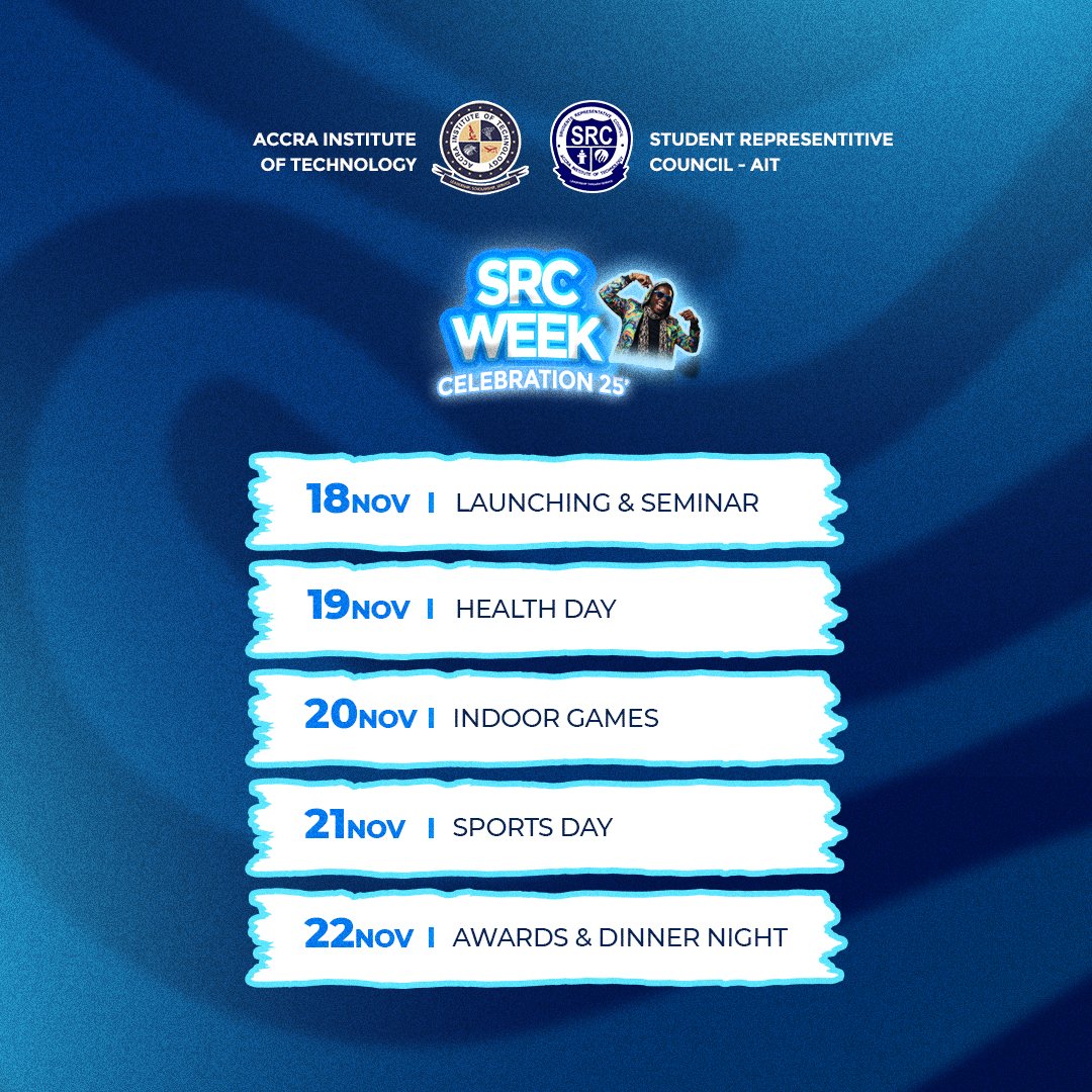 aituniversity's tweet image. The full #AITSRCWeek2025 schedule is OUT!
From seminars to sports and dinner night — this week’s gonna be legendary.

#AITLife #SRCWeek