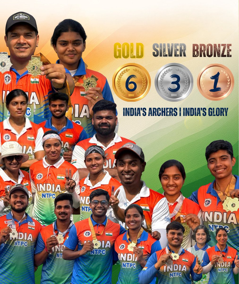 Kudos to the Indian contingent for scripting history by achieving the top rank at the #AsianArcheryChampionships 2025. You have elevated the nation's pride to a new height by bringing home 10 medals, including 6 golds, 3 silvers, and 1 bronze. Your unmatched skill and