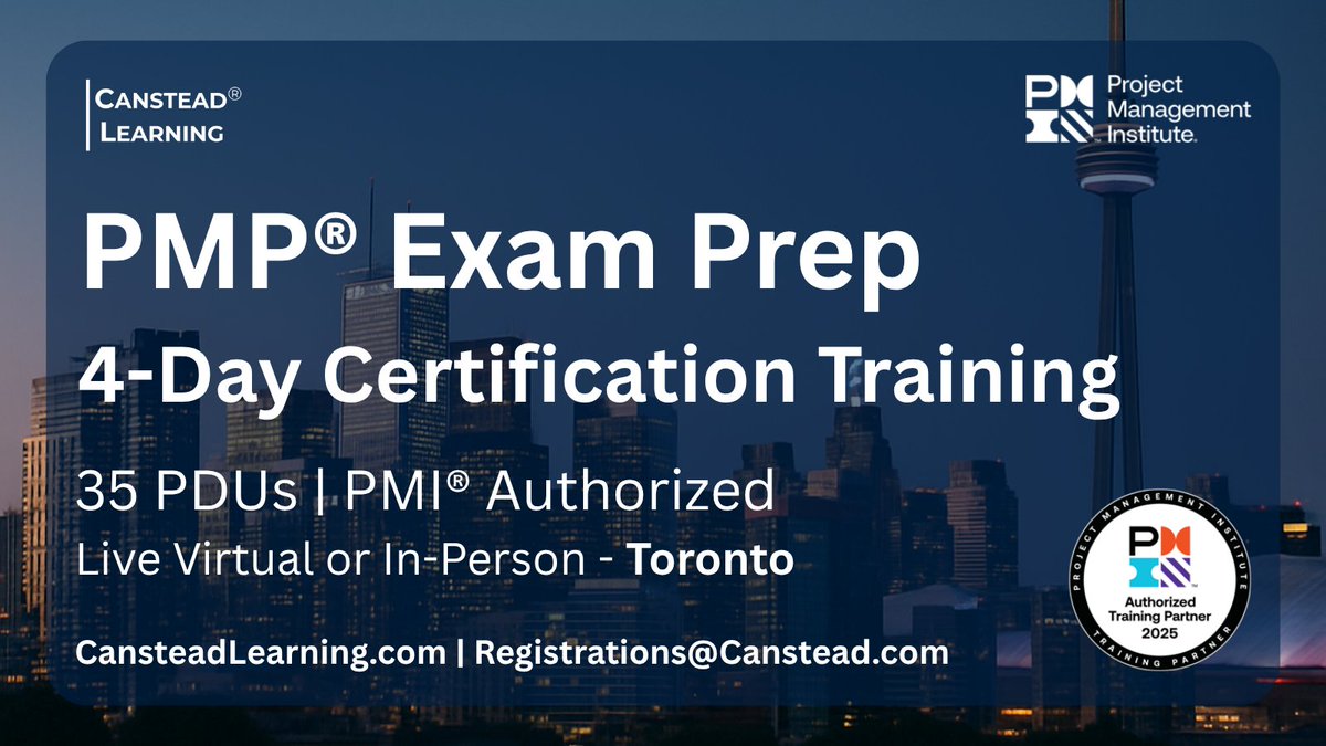CansteadInc's tweet image. PMP® Exam Prep – 4-Day Training

Become a certified project leader.
PMI® Authorized | 35 PDUs | 500+ Practice Qs | Real-World Case Studies

📅 Nov 29 - Dec 07, 2025 | Sat to Sun (2 Weekends)
🔗 cansteadlearning.com/pmp

#PMP #PMPCertification #torontopmp