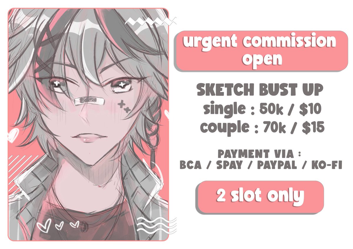 [ RT AND LIKES ARE APPRECIATE ]
URGENT COMMISSION

Hello~ I open colored sketch commission (2 slots), kinda urgent because I need to pay electricity and wifi, You can order via DM 🥰

Tos : cloviecoffee.carrd.co

Thank yooouuu~🍀

#Commission #commissionsopen #VGenComm