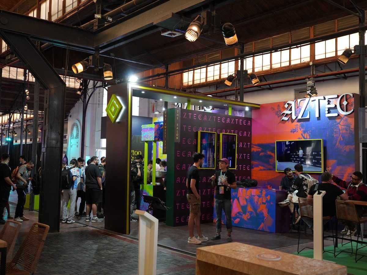 aztecnetwork's tweet photo. Buenos Aires, we're here. 

The Aztec booth is located in the Privacy District at @EFDevcon. 

Do a hot lap, get some merch, learn about our privacy tech, and come meet the team. https://t.co/nVRfmQnGUF