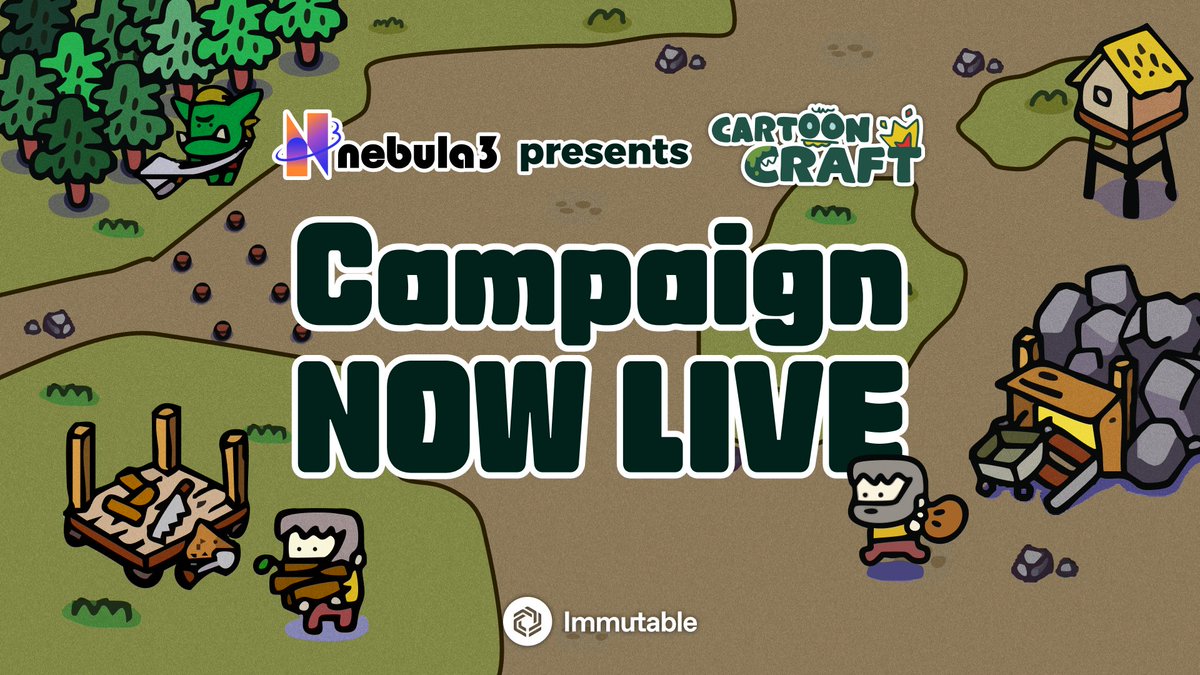 Nebula3_GameFi's tweet image. 🎨 Strap in, builders — the Cartoon Craft Campaign is LIVE! Forge, farm, and flex your Web3 power tools 🛠️ 
Complete quests. Win loot. Make memes. Let’s see who’s the ultimate craftlord 👑 👉 play.immutable.com/games/cartoon-… #Nebula3 #ImmutableX #GameFi