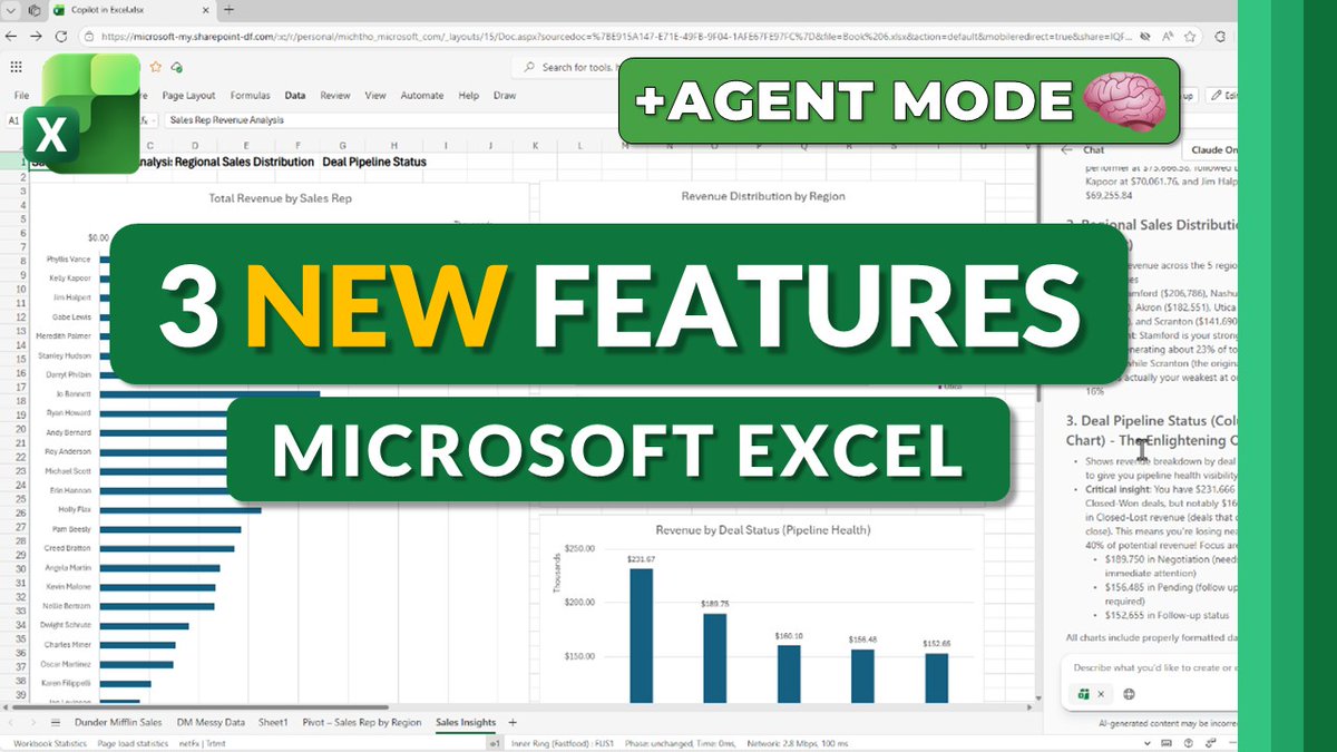 mtholfsen's tweet image. A tutorial video showing 3 new AI-powered features in Excel 📊 Updates include:

🧠 Agent Mode
🤖 COPILOT Function
✨ AI Formulas

Video link below 👇