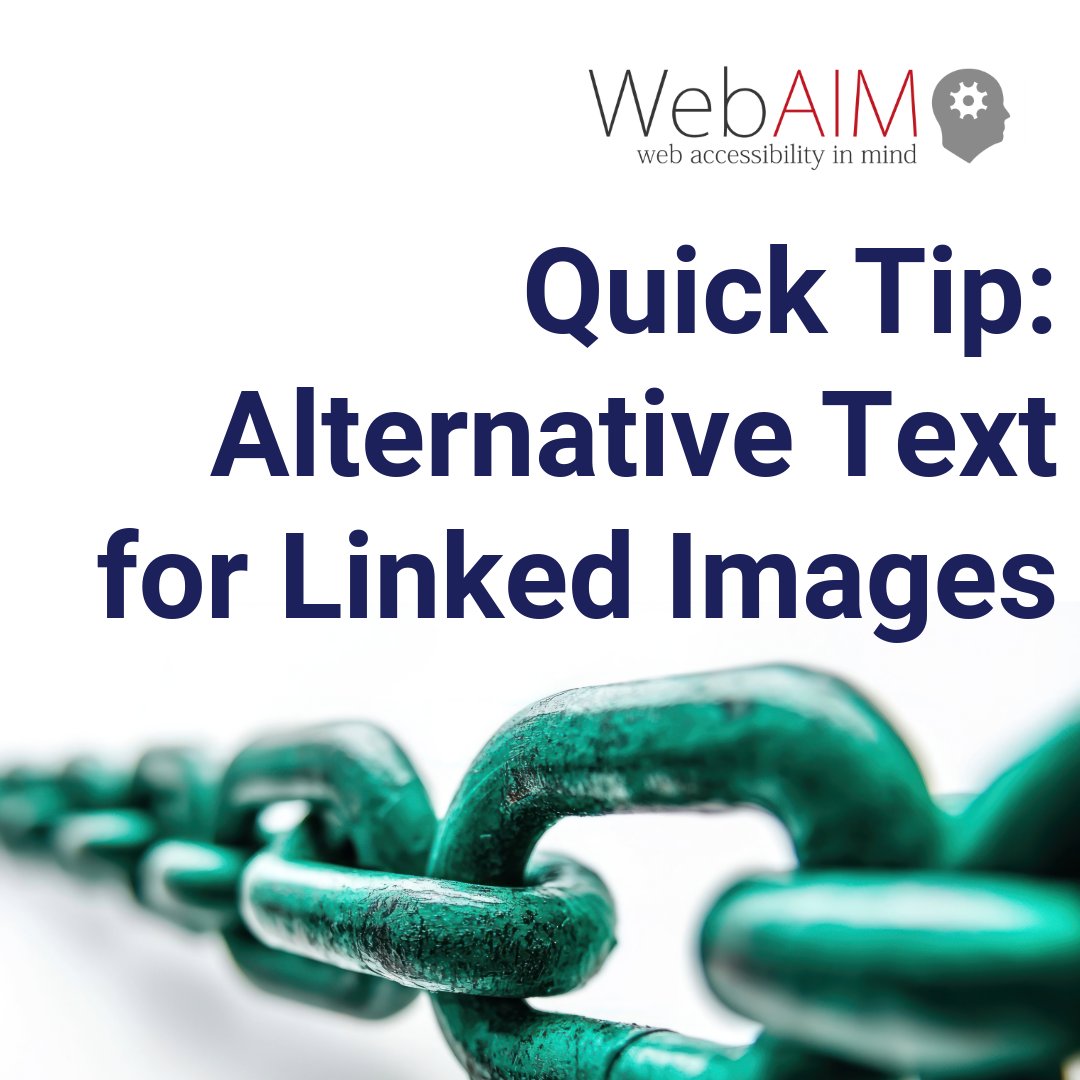 webaim's tweet image. When an image is the only thing within a link, it must have alternative text. Otherwise, there will be no useful information to describe the link. The alt text should present both the image&apos;s content and, if different, the function of the link. Learn more: webaim.org/blog/alt-text-…