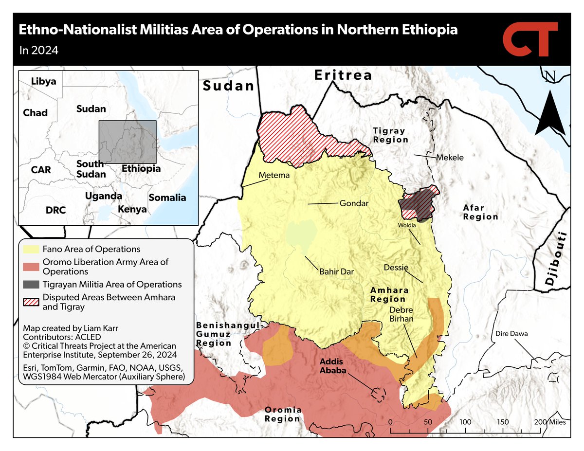 criticalthreats's tweet image. NEW | Tensions between rival Tigrayan forces led Ethiopia to allegedly conduct its first drone strike on Tigrayan forces since the end of the Tigray war.

The tensions in Tigray threaten to end the peace in northern Ethiopia &amp;amp; could spark a broader conflict involving Eritrea.🧵
