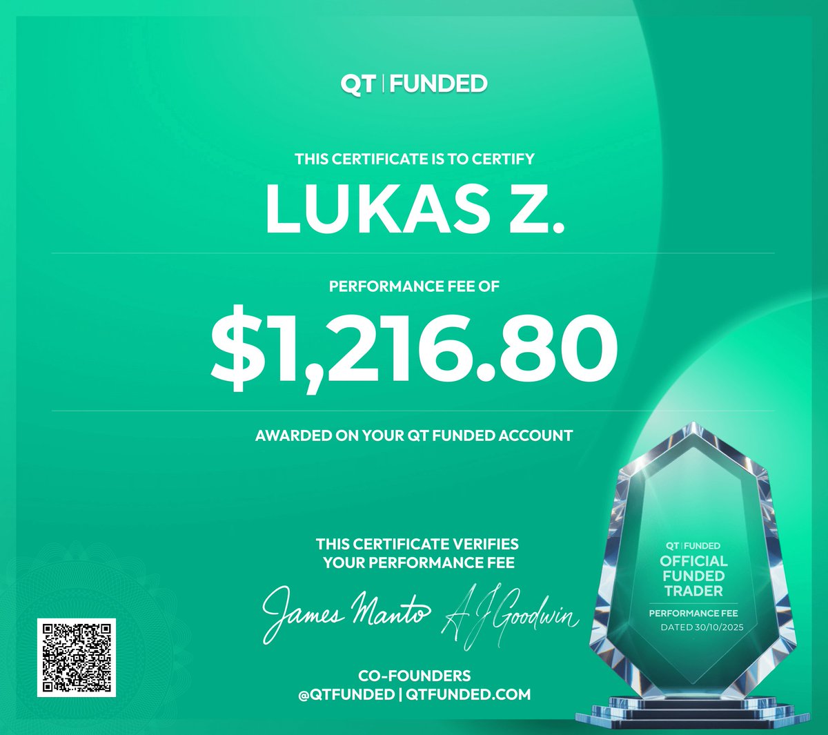 Lukdek3's tweet photo. @QuantTekel #qtfunded #QTpayout Best prop firm! https://t.co/tVdm2HUleo