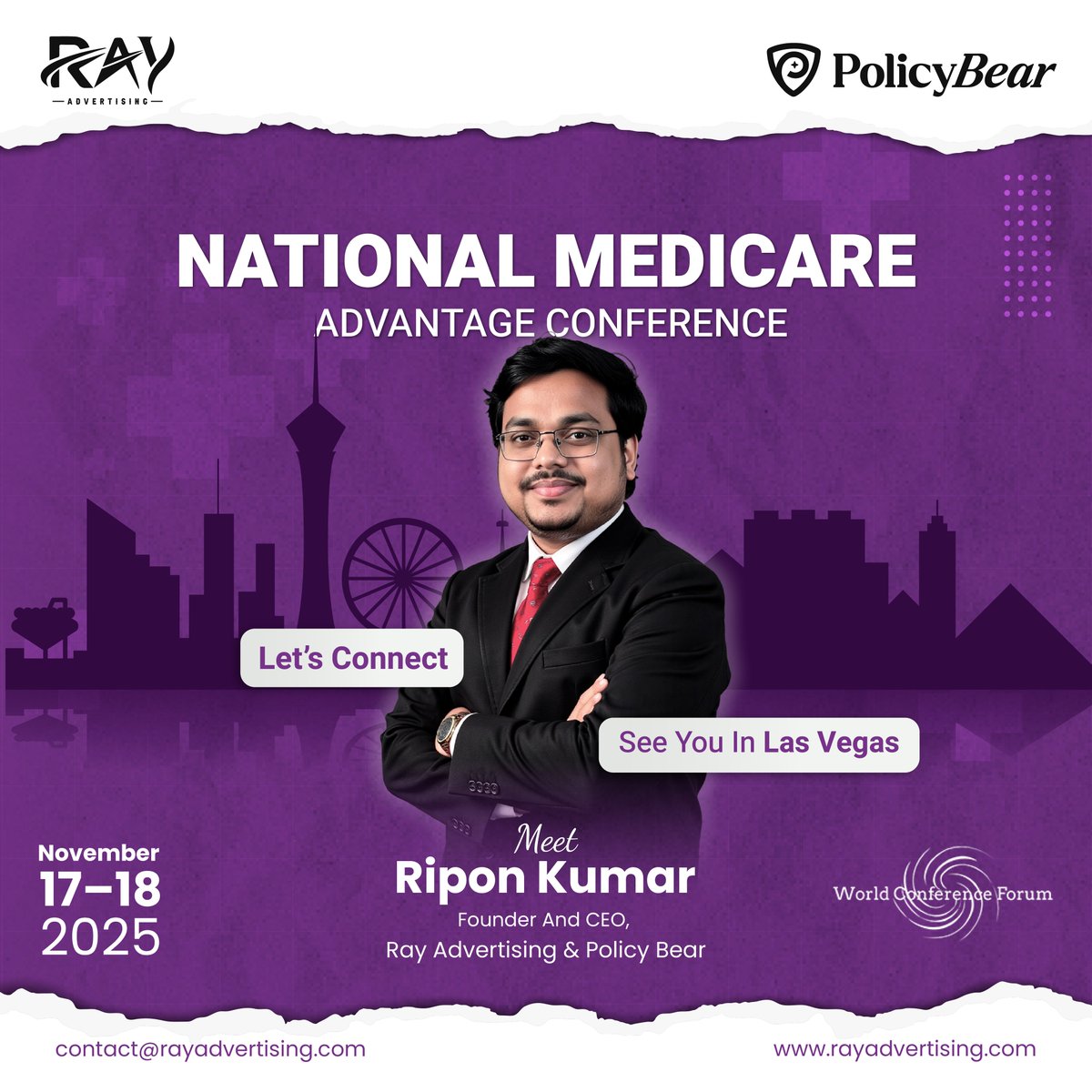 RayAdvertising's tweet image. Leadership in action!

Our CEO Ripon Kumar will represent Ray Advertising at the 2025 National Medicare Advantage Conference on Nov 17–18.

Join him in Las Vegas to talk innovation, growth, and the future of Medicare marketing. 🌆

#MedicareConference #RayAdvertising