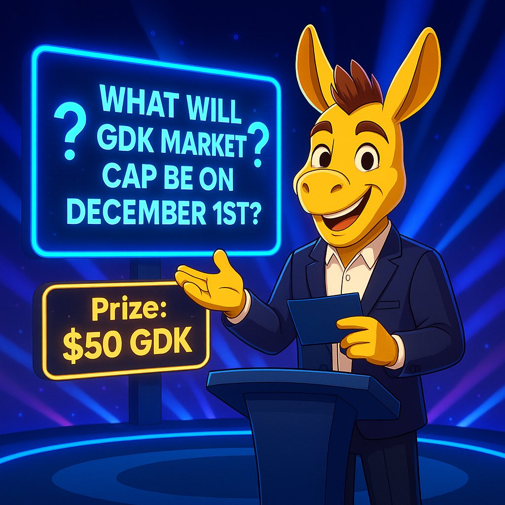 GoldenDonkeyGDK's tweet image. 🔮 GDK Market Cap Prediction Challenge 🔮

Think you can see the future? 👀✨
Guess what the $GDK market cap will be on December 1st for a chance to win!

💰 Prizes ($75 Total):
🥇 $35
🥈 $25
🥉 $15

🏆 Winners:
The three people whose predictions are closest to the actual market…