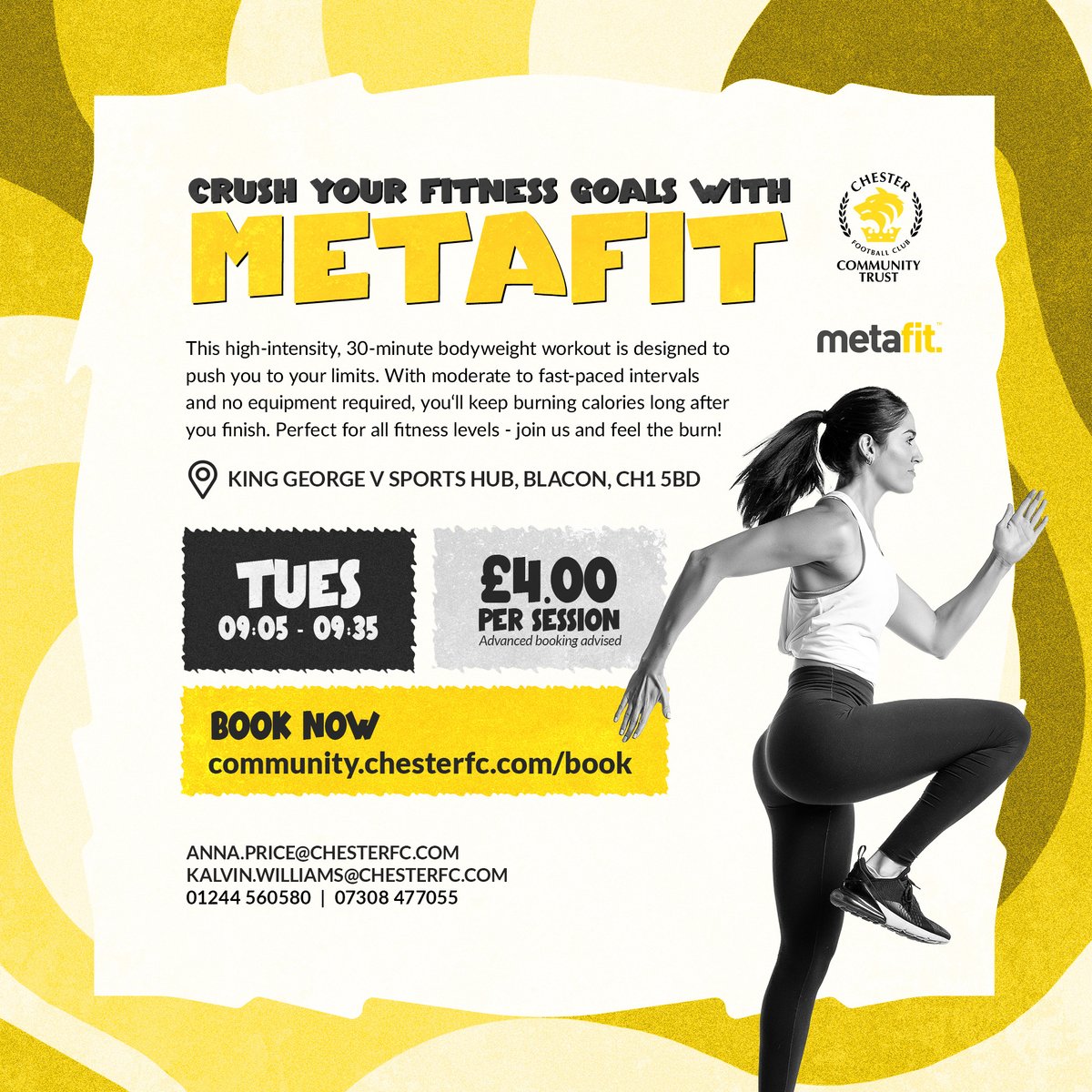 CFC_CommTrust's tweet image. 💪 Power up your Tuesday mornings with our Metafit class!

High-intensity, bodyweight-only HIIT to rev your metabolism, smash calories, and set you up for the week.

⌚ 09:05-09:35
📍 King George V Community Sports Hub

📱 Book online through the link in our bio or send us a…