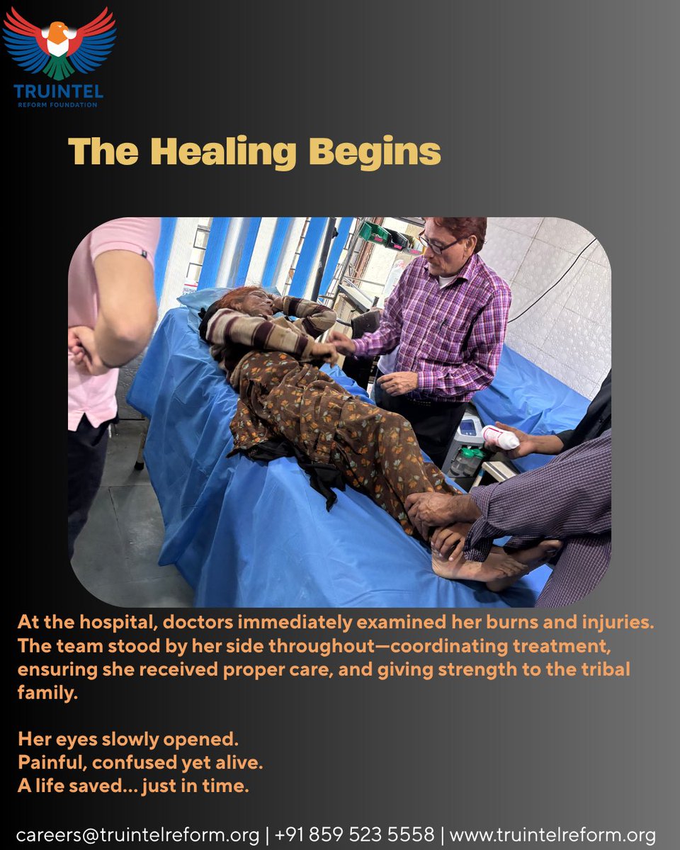 TruIntel_Reform's tweet image. An elderly tribal woman suffered a severe electric shock in a remote area.
@TruIntel_Reform intervened instantly rescuing her, transporting her through mountain roads, and ensuring urgent medical care.

She survived.

Humanity wins. ❤️
#SavingLives #HumanityFirst