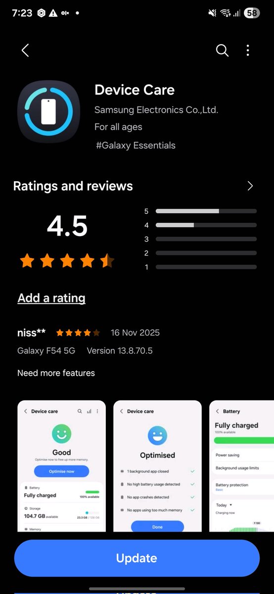 Device care update is available on s 25 series. May be on other series as well.