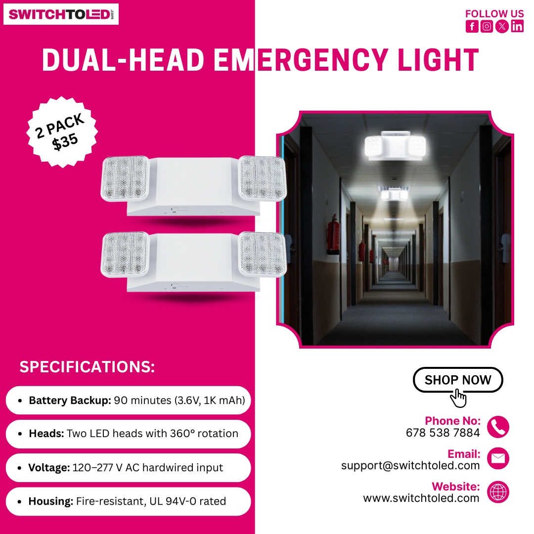 switchto_led's tweet image. Dual-Head LED Emergency Light – 2 Pack for $35!
Reliable backup lighting with 90-min battery, 360° LED heads, and UL fire-resistant housing.
Shop: switchtoled.com

#EmergencyLight #LEDLighting #Safety #BackupLight #BuildingSafety #SwitchToLED