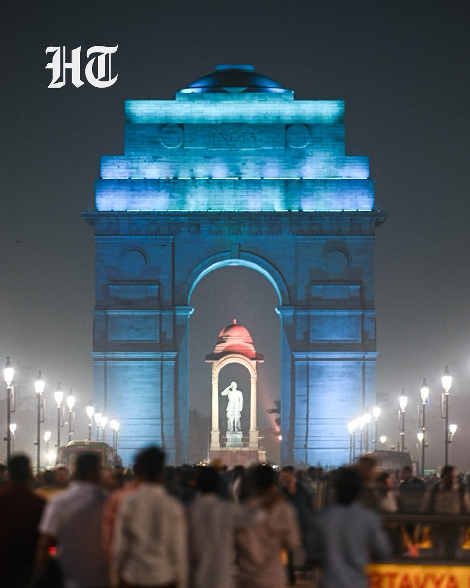 htTweets's tweet image. The iconic India Gate is illuminated in teal blue to mark the fifth anniversary of the WHO’s Global Strategy to Eliminate Cervical Cancer, aiming to raise awareness about prevention and early detection in New Delhi

(Photo by @rajkraj_ht  / Hindustan Times)