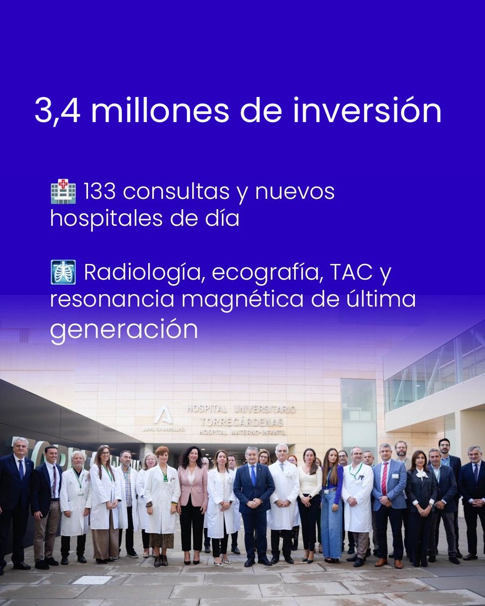 🏥 Nuevo hito para la sanidad almeriense

El consejero <a href="/antoniosanz/">Antonio Sanz Cabello</a> inaugura el nuevo Centro de Consultas, Diagnóstico y Tratamiento Bahía de Almería del <a href="/TorrecardenasHU/">Hospital Universitario Torrecárdenas</a>

🔹34,8 M€ de inversión
🔹133 consultas y nuevos hospitales de día
🔹Radiología, TAC y resonancia magnética