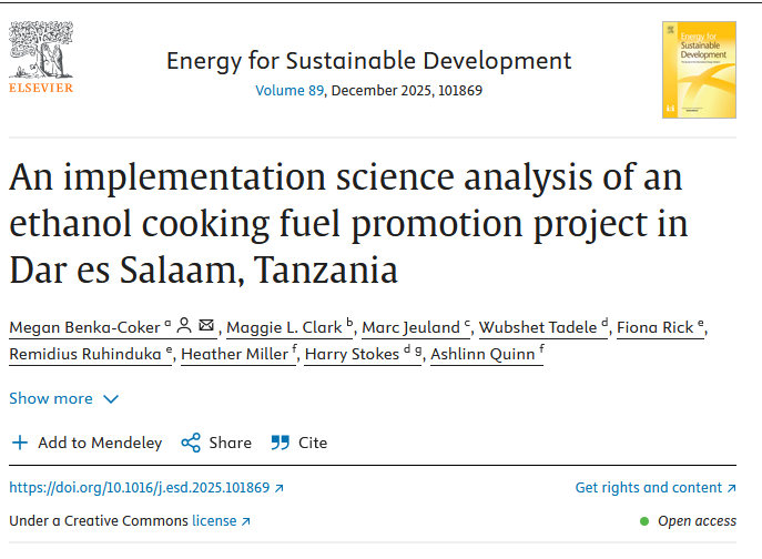 BerkeleyAir's tweet image. New analysis examines factors affecting scale-up of #bioethanol for #CleanCooking in 🇹🇿 highlighting the importance of convenient and consistent consumer access as well as government policies that build demand &amp;amp; lower fuel costs. bit.ly/44d97UT  #ImplementationScience