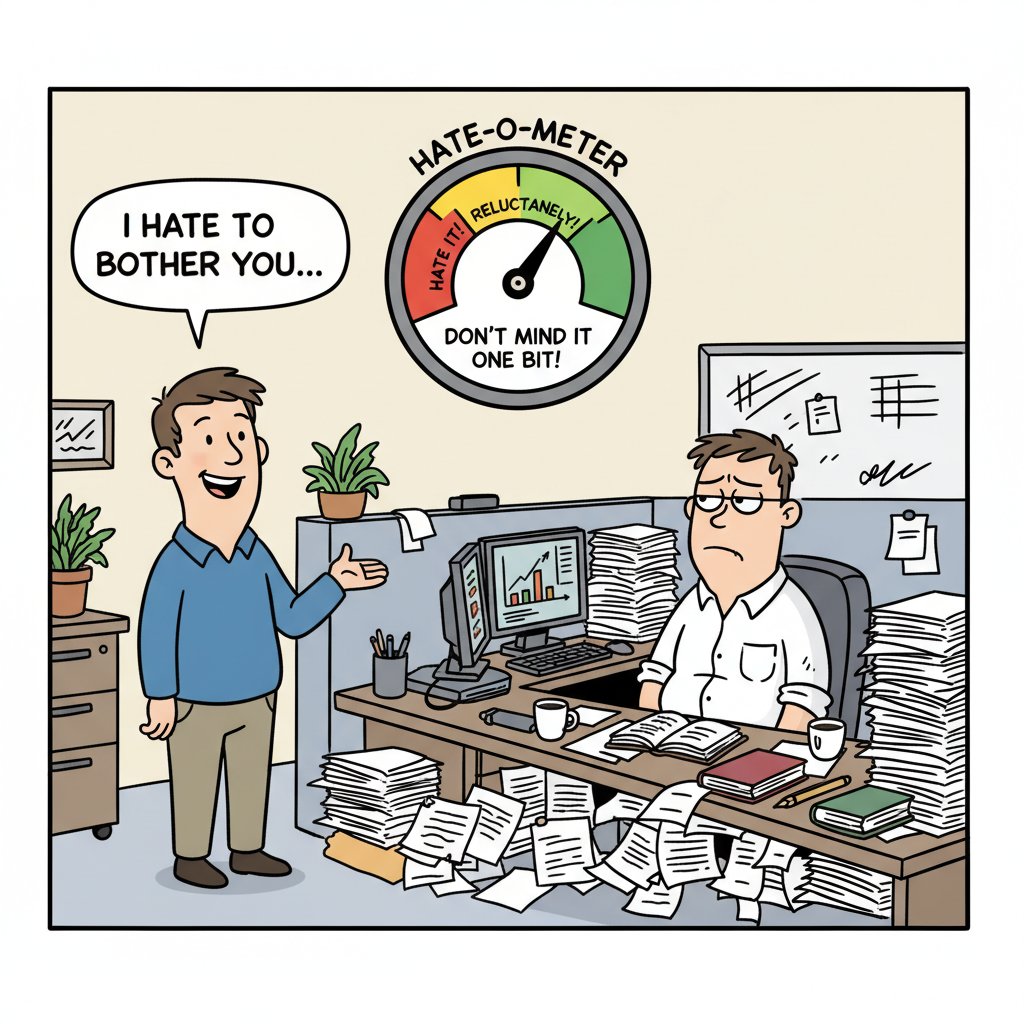 adathakkar's tweet image. We all know a &apos;Hate-O-Meter&apos; like this! 😂 Tag that one colleague who &apos;hates to bother you&apos; but clearly doesn&apos;t mind at all. #OfficeLife #WorkHumor #MeetingsBeLike