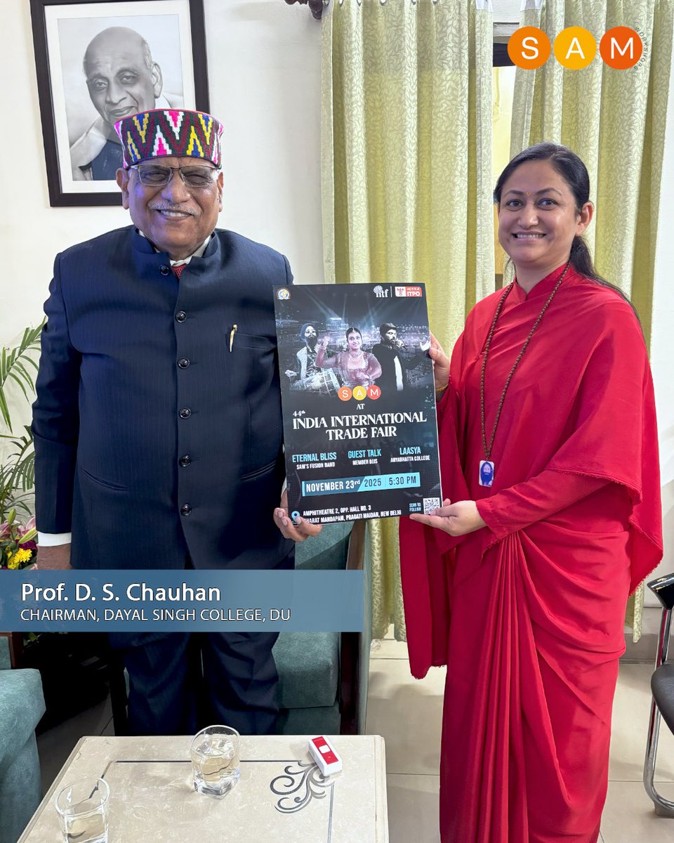 SAMWorkshops's tweet photo. Honoured to welcome
Prof. Yogesh Singh, Hon’ble Vice Chancellor, University of Delhi
Prof. D. S. Chauhan, Hon’ble Chairman Dayal Singh College, DU
Prof. Bhawna Pandey, Principal, Dayal Singh College, DU
as esteemed guests at SAM @ 44th IITF 2025.
#SAMworkshops #SAMatIITF https://t.co/MUaZejlkyN