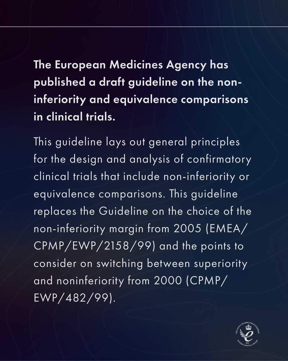 scendea's tweet image. The EMA has published a draft guideline on the non-inferiority and equivalence comparisons in clinical trials. For support with your EU regulatory activities, get in touch to speak to Scendea&apos;s experts Scendea.com/contact
