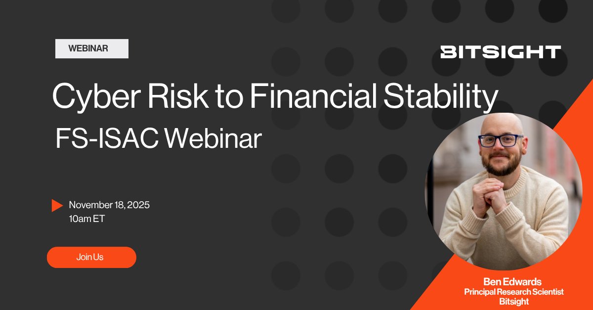 Bitsight's tweet image. Financial stability starts with cyber resilience. Join Dr. Ben Edwards of Bitsight on TOMORROW @ 10 AM ET to uncover hidden risks across the financial sector.

Register now. ow.ly/ij4G50XqJEy.

#CyberRisk #FinancialStability #BitsightWebinar