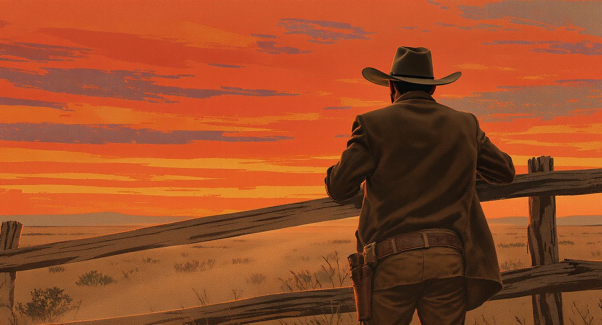 PromptSin's tweet photo. Chasing sunsets and dreams 🌅🤠 
Who's your cowboy hero? Tag yours! 
#WesternVibes #SunsetChill https://t.co/YaZ6W4Y25z