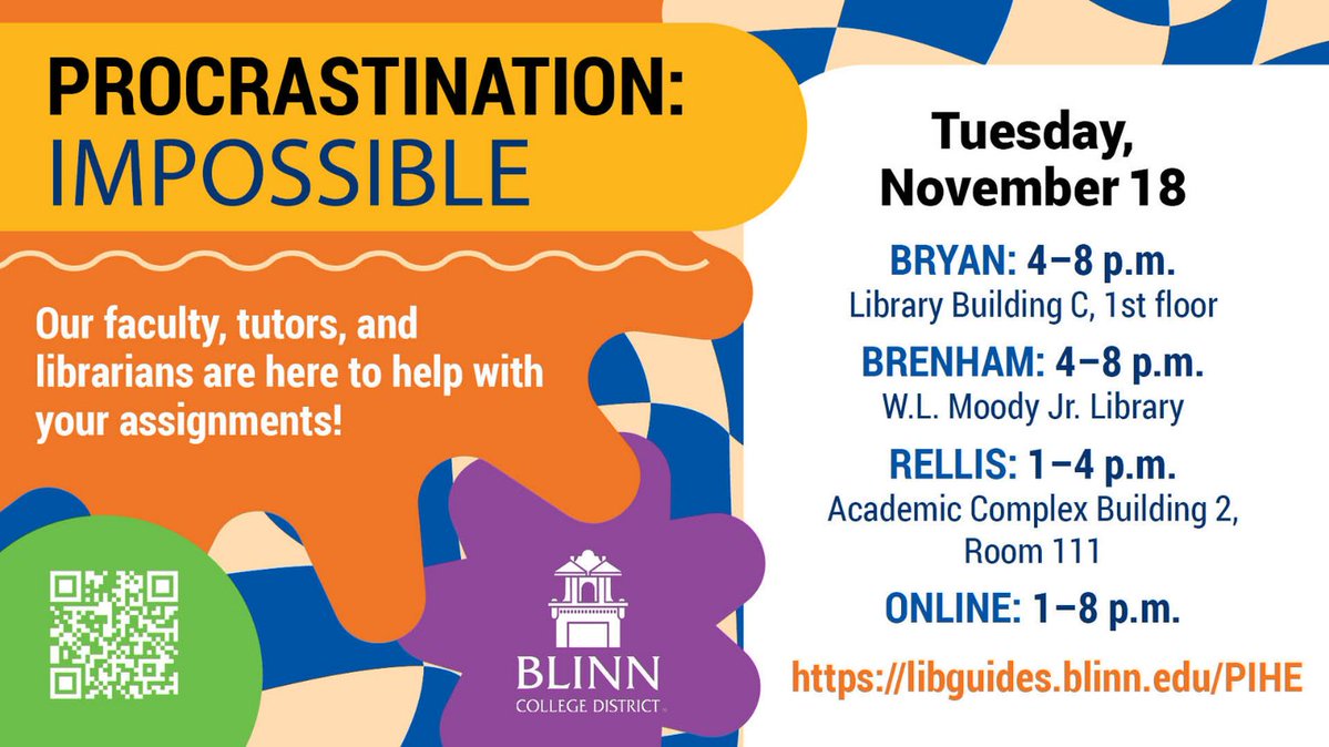 blinnlibrary's tweet image. Join us! libguides.blinn.edu/PIHE