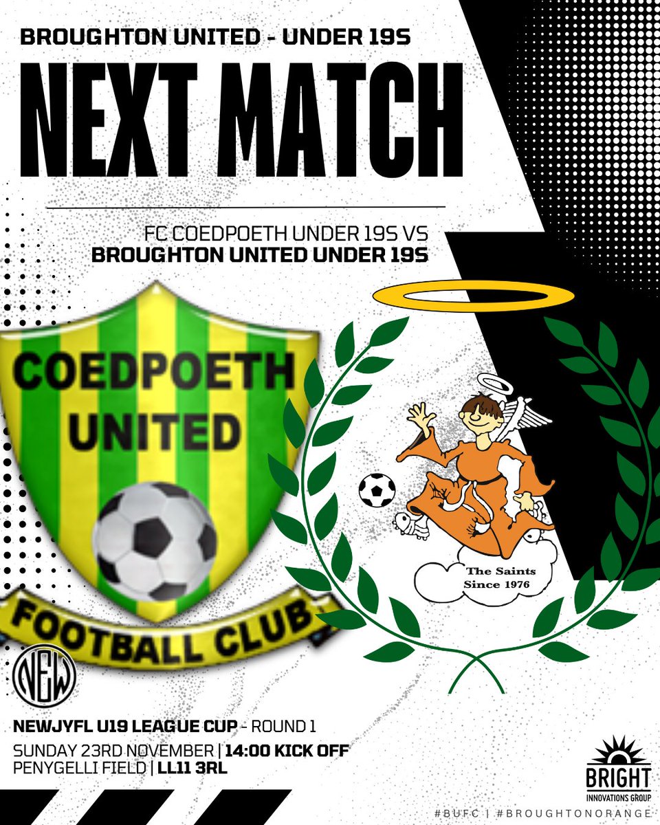 ⚽️ | Another big week ahead💪

1️⃣ First Team vs Ruabon Rovers (A)🚗
2️⃣ Reserves vs Ruthin Town Colts (H)🏠
3️⃣ Under 19's vs FC Coedpoeth (A)🏆

All support for the teams is massively appreciated as always🫡

#BUFC⚽️ | #BroughtonOrange🟠