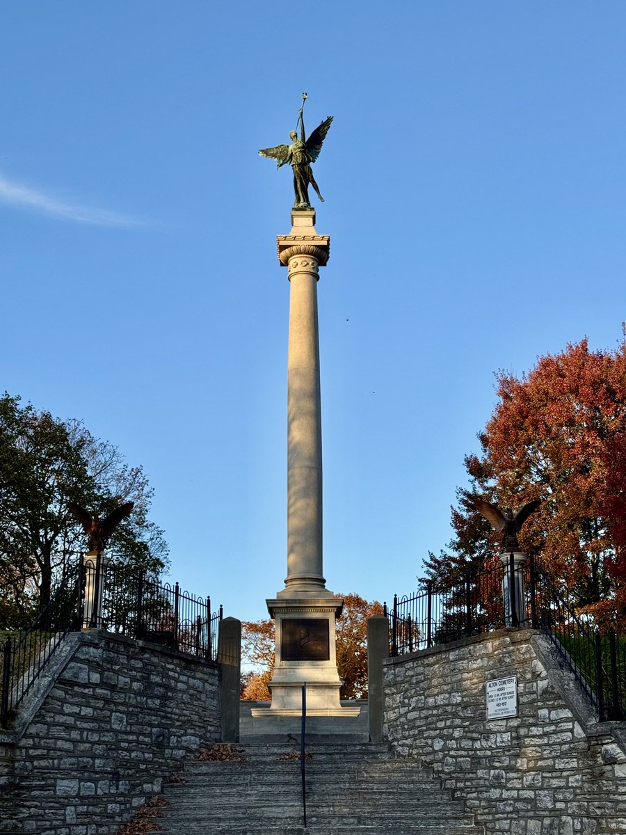 The Elijah Lovejoy Memorial in Alton, I believe the second-tallest monument in the state. Lovejoy, a minister &amp; publisher, was killed while defending his abolitionist newspaper against a pro-slavery mob. He’s considered America’s first martyred journalist. A few more pics below.