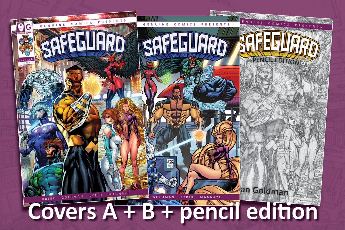 Happy Monday everyone! It's my birthday!🥳

Also, Division M's superhero team Safeguard now has their own comic book, facing off against the seven powers of Pandemonium! Available in regular edition with two awesome covers and the pencil edition showcasing Allan Goldman's raw