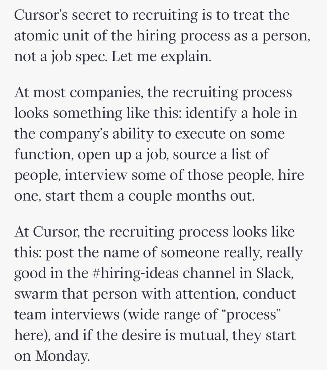 GeoffTRoberts's tweet image. I think this is 1000% correct.

While this works great at heavily funded cos, its harder to bring to a bootstrapped environment where you can&apos;t just create a job at any moment.

You need to always be recruiting proactively but passively—then know how to &quot;turn it up&quot; when you can.