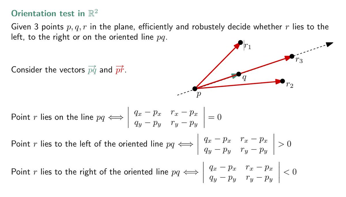 Usé esta fórmula en mi juego y estoy intentando explicarlo en un vídeo.

Sirve para saber si un punto (jugador) está a la derecha o a la izquierda de un segmento (rayo láser por ejemplo, o marca de pintura en el suelo).

Incluso saber si estás dentro o fuera de un pseudo-círculo.