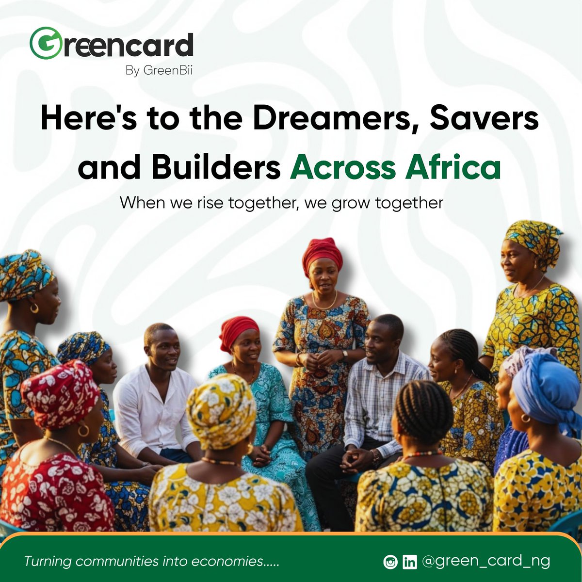 green_card_app's tweet photo. To the dreamers, savers and believers across Africa🥂

#togetherwegrow
#communitybuilders
#Africandreamers
#greencardfamily https://t.co/ICTWw38NJk