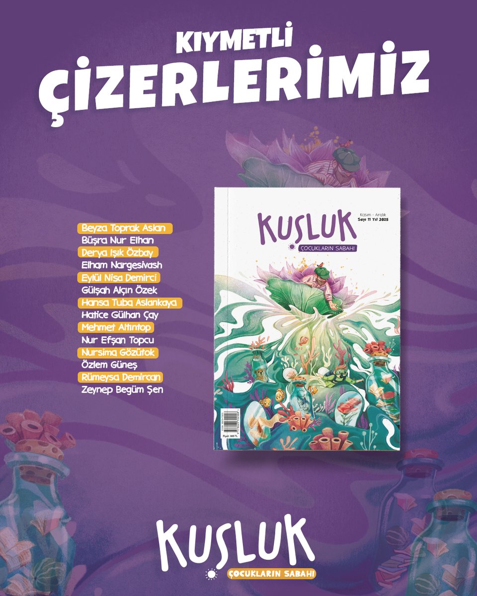 Sevgili okurlarımız müjdee! Kuşluk Dergi 11. Sayı çıktıı!

Bu sayıda da yine dopdolu içeriklerimizi sizlerle buluşturmak için sabırsızlanıyoruz!

Çocuklarımızın gönül dünyasını süsleyen kıymetli yazar ve çizerlerimize teşekkür ederiz.🌻