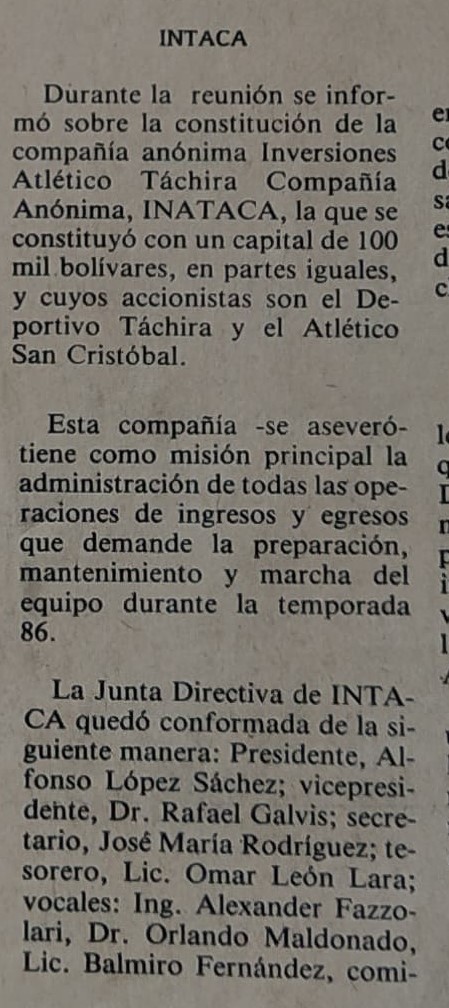 ¿Ustedes sabían que la tal fusión entre el Deportivo Táchira y el Atlético San Cristóbal no existió nunca? ¿Que ambos equipos siguieron existiendo y honrando sus deudas? ¿Que lo que se conformó fue una sociedad, entre directivos de ambos clubes, para administrarlos a ambos?