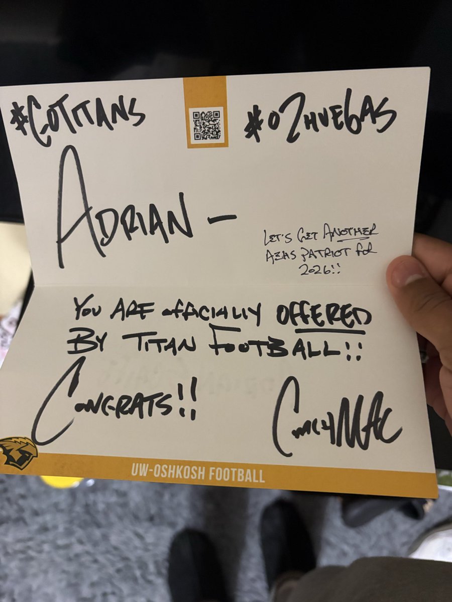 After a great conversation with <a href="/mclaganTITANS/">Matt McLagan || Coach Mac</a>, I am more that grateful to say I have received my 3rd D3 offer from <a href="/UWOFootball/">UW-Oshkosh Football</a>!!

<a href="/AppletonEastFB/">Æ Football</a> 
<a href="/MJ_NFLDraft/">Mark Johnson</a> 
<a href="/CoachJames___/">Jarrius James</a> 
<a href="/AllenTrieu/">Allen Trieu</a>