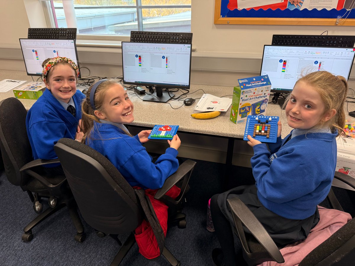 SaintMarysDerry's tweet image. We were delighted to welcome Primary 6 pupils &amp;amp; Miss Heaney from Nazareth House Primary School to our @DigSchoolhouse ! 💻

P6 pupils produced very creative work in our Paint by Pixels Challenge using Microsoft Excel! 👾
#ComputationalThinking #unplugged