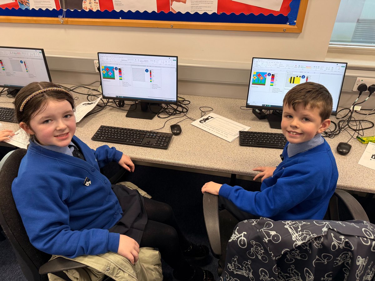 SaintMarysDerry's tweet image. We were delighted to welcome Primary 6 pupils &amp;amp; Miss Heaney from Nazareth House Primary School to our @DigSchoolhouse ! 💻

P6 pupils produced very creative work in our Paint by Pixels Challenge using Microsoft Excel! 👾
#ComputationalThinking #unplugged