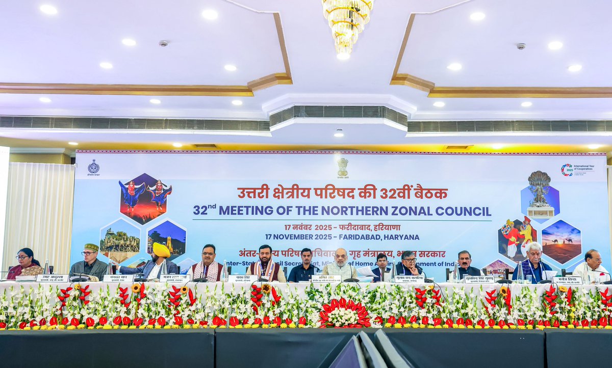AmitShah's tweet image. Chaired the 32nd meeting of the Northern Zonal Council. Realizing Modi Ji&apos;s vision of &apos;strong state, strong nation,&apos; the zonal councils have ensured policy synergy among states through dialogue, cooperation, and coordination, fueling India on the path to regional strength,…