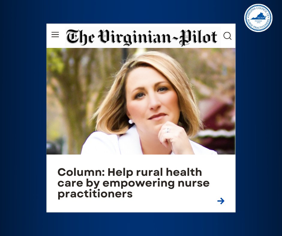 Check out this opinion piece from VCNP president Alysia Pack. Read how her personal experiences in Isle of Wright County reinforce the value of NPs in improving rural health care access in Virginia. #VCNP #NPWeek #WeChooseNPs bit.ly/47ZSjBN
