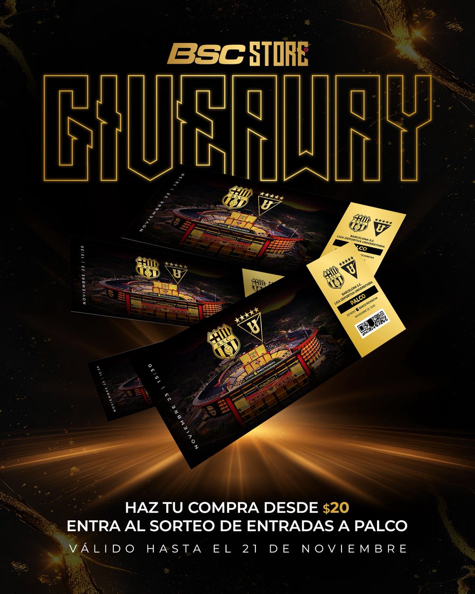 BSCSTOREoficial's tweet image. GIVEAWAY #BSCStore 🎉💛

Haz tu compra desde $20 y participa automáticamente en el sorteo de entradas a PALCO para el #BSCvsLiga 🎟️🔥

📅 Válido hasta el 21 de noviembre

#BarcelonaSomosTodos
