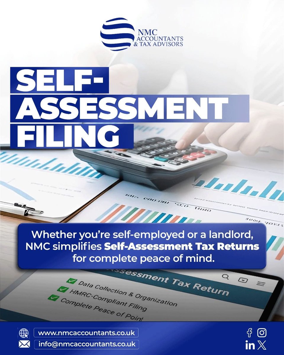 naeemiqbal48868's tweet image. Self-employed or a landlord? We make self-assessment filing simple and stress-free.

Let NMC take care of your tax returns so you can focus on your goals. 

#NMCAccountants #SelfAssessment #TaxReturnHelp #HMRC #TaxAdvisors #AccountingServices #FreelancerSupport #UKAccountants