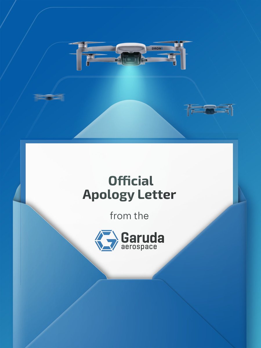 garuda_india's tweet image. An Official Apology Letter from Garuda Aerospace.
Because every time our drones finish a survey in hours not days we end up surprising the very teams who hired us.

#GarudaAerospace #DroneSurvey #AerialMapping #TopographySurvey #LiDARMapping #IndustrialInspection