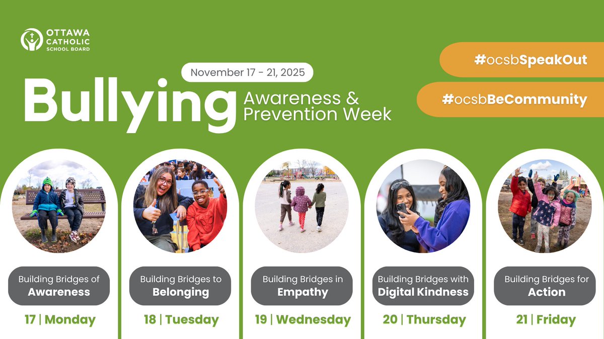 What if one week could change the way we treat each other all year long?

Together, we will shape a school community where everyone feels safe, valued, and supported, because that's what we do things at the #OCSB.

#BullyingAwarenessWeek #ocsbBeCommunity
