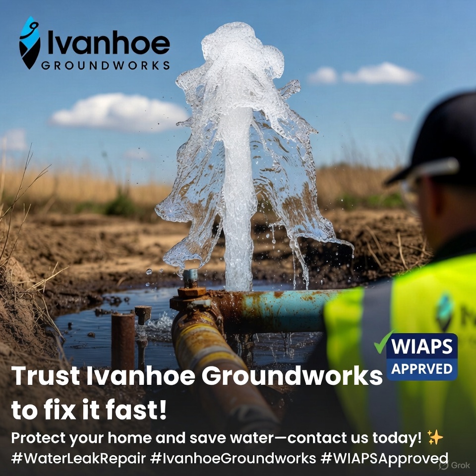💧 Got a water leak?
Ivanhoe Groundworks can help!
We detect underground water leaks and repair or replace old or faulty water pipes quickly and efficiently.
Keep your property safe — don’t wait for costly damage!
 📞 Contact us today on 07581382852