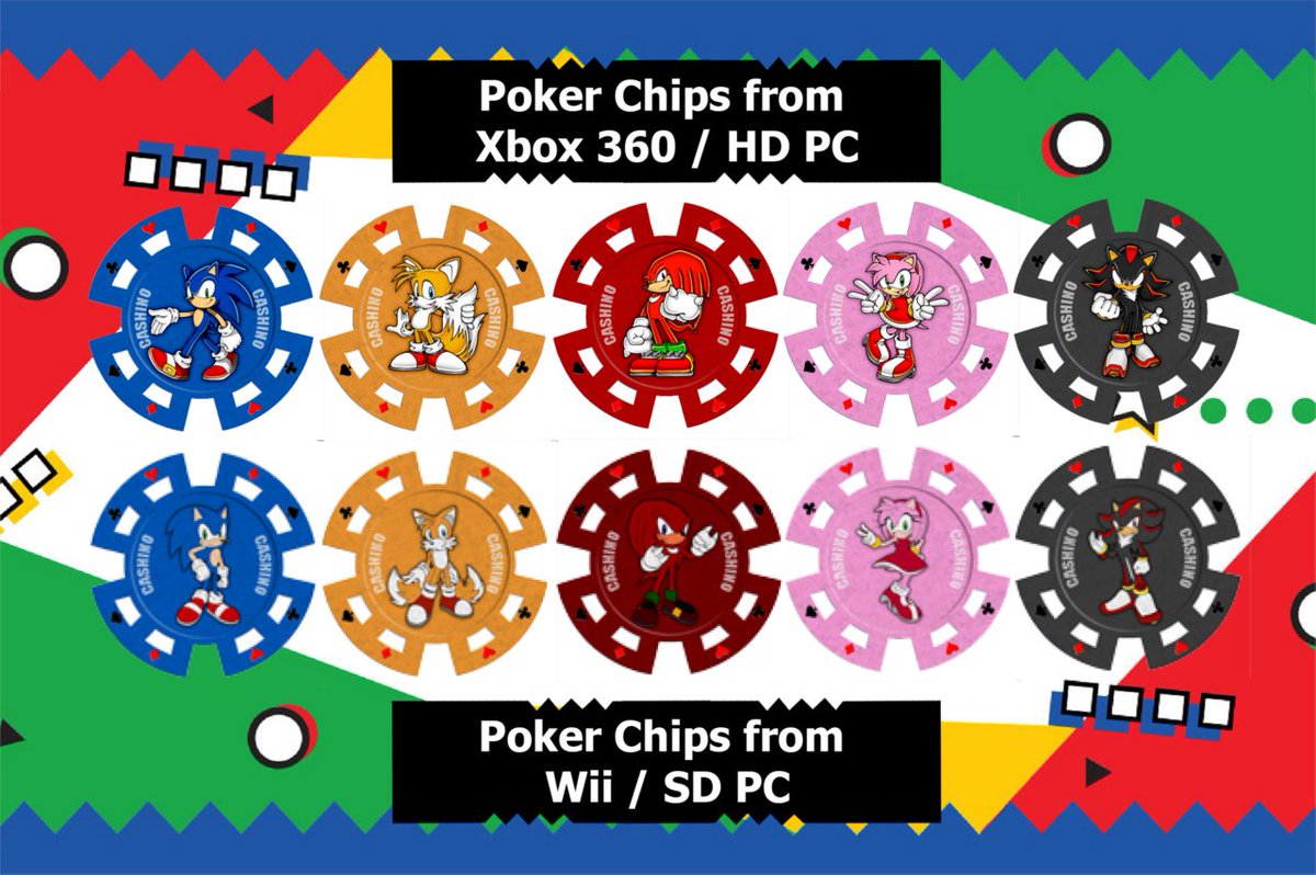 Sonic_Hedgeblog's tweet image. In the Roulette Road track in 'Sonic &amp;amp; SEGA All-Stars Racing' there are Sonic-designed poker chips. However, their design is different between the Wii and HD versions of the game. Here's a comparison of the two.