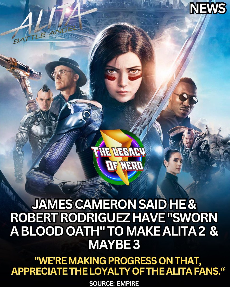 thelegacyofnerd's tweet image. HUGE Update on Alita 2!

James Cameron said that he and Robert Rodriguez have sworn an oath to make Alita 2 and also maybe Alita 3

&quot;We&apos;re making progress on that, appreciate the loyalty of the Alita fans.”