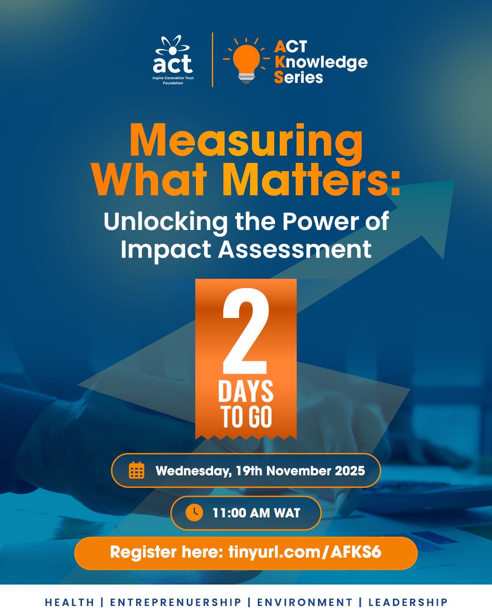 ACTFoundation_'s tweet image. Join us for this month’s ACT Knowledge Series as we break down how measuring the right things can change your impact. 

Yet to register? Tap the link in our bio and secure your spot!

#ACTFoundation #ACTKnowledgeSeries #Leadership #Impact #SocialImpact #Development