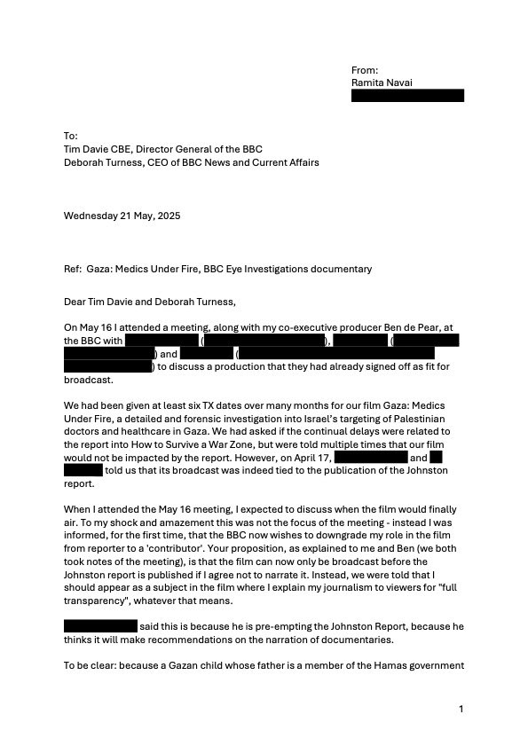 ramitanavai's tweet image. I’m posting this because the BBC continue to spread mistruths about why they dropped our film. And more critically, because whoever fills these important shoes will be under even more pressure over coverage of Israel &amp;amp; Palestine, and there needs to be some truth in this debate.