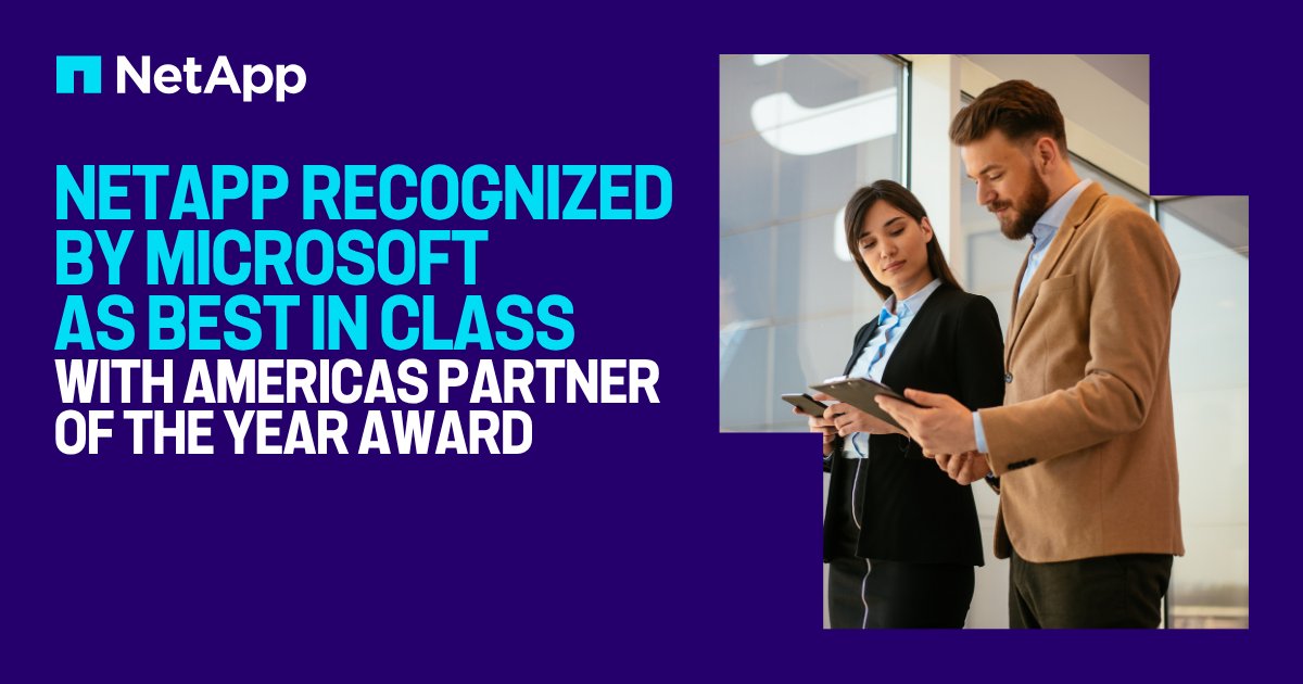 LifeAtNetApp's tweet image. 🏆 @NetApp is @Microsoft&apos;s 2025 Americas Partner of the Year (SDC Canada). As the only storage company natively in Azure, we help businesses modernize, accelerate cloud adoption &amp;amp; power the AI era.

Learn more: ntap.com/3JzGN8l

#NetApp #WhyNetApp #LifeAtNetApp
